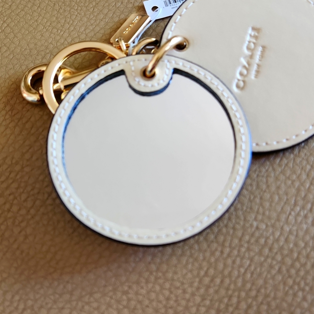 NWT Coach Pink Leather Floral Mirror Bag Charm or Key Ring 🩷🔑 - Picture 4 of 12